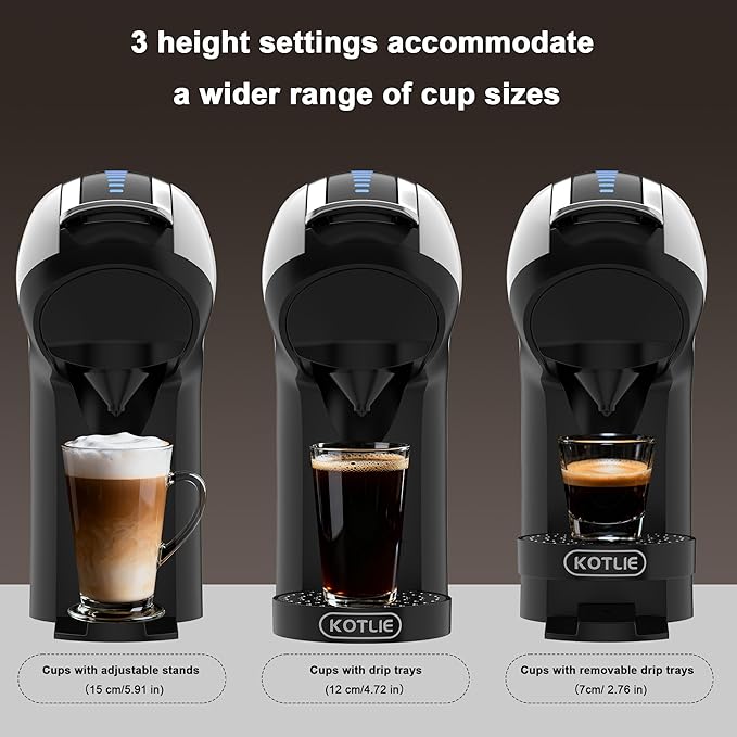 KOTLIE EM-308B Espresso Machine Single Serve Coffee Maker Compatible with Multiple Capsule Types Ground Coffee and ESE Pods 3 Temperatures 7 Water Volume Levels 34 Oz（White）