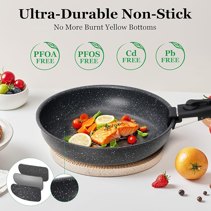 12Pcs Pots and Pans Set Nonstick Cookware Sets Kitchen Cooking Set with Spatula and Detachable Handle Black