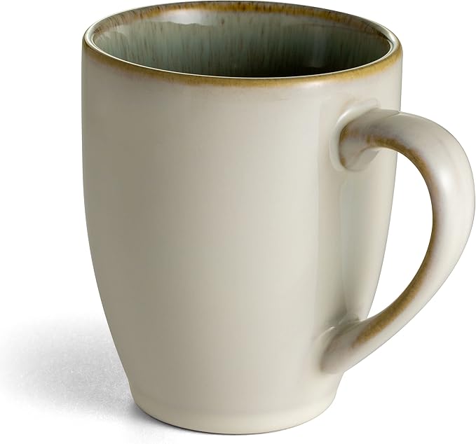 Sango Resona Moss Green Stoneware Mugs (Set of 4) – 12 fl. oz Durable Stoneware with Reactive Glaze Delicate Gray-Green Interior Microwave &amp Dishwasher Safe for Everyday Dining &amp Entertain