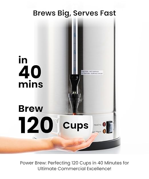 SYBO 120 Cup Commercial Coffee Urn &amp Hot Beverage Dispenser Stainless Steel Percolate Maker Fast Brew Keeps Warm – Ideal for Tea Water at Events Catering 18 L Metallic