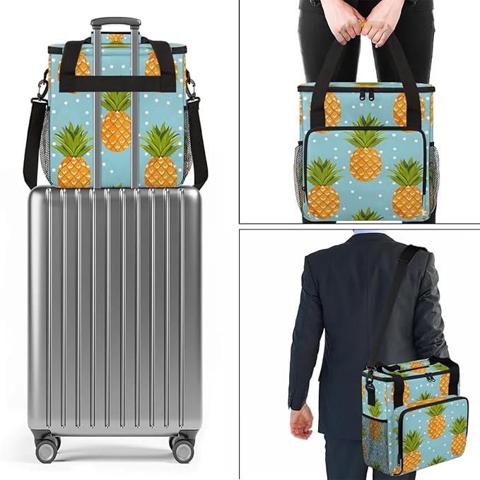Dots Pineapples Coffee Maker Travel Bag for Keurig K-Mini/K-Mini Plus Insulated Waterproof Tote with Pockets Portable Single-Serve Brewer Case