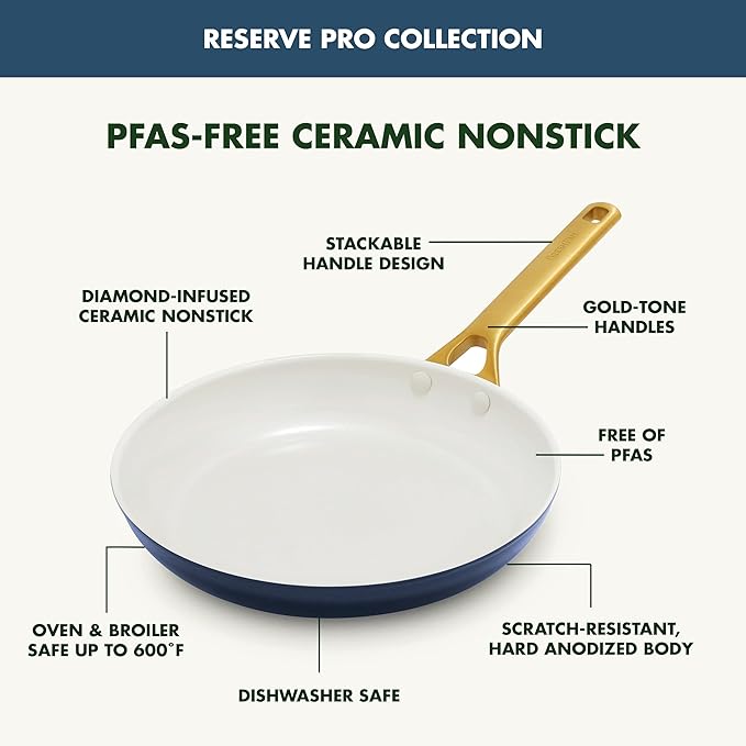 GreenPan Nonstick Reserve Pro 10 Piece Cookware Set NSF Certified Ceramic Hard Anodized PFAS-Free Pots &amp Pans Set with Lids Stainless Steel Handles Oven &amp Dishwasher Safe Twilight Blue
