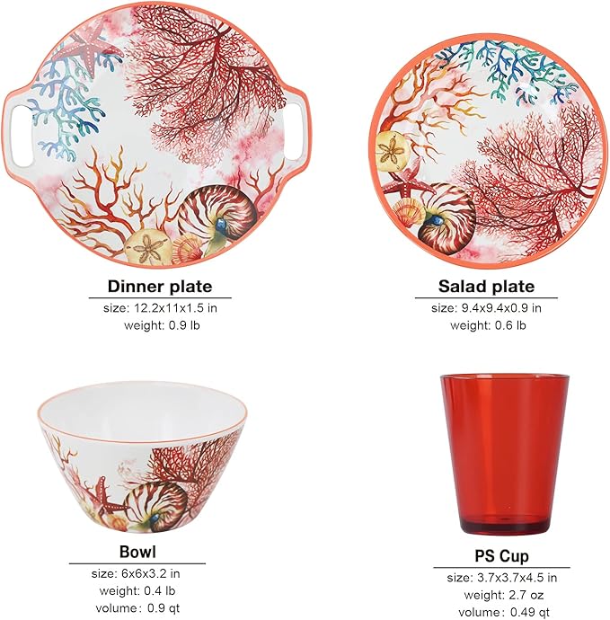 Melamine Dinnerware Set for 4-16 Pcs:Camping Dishes Set with Dinner PlatesSalad PlatesCups and Bowls.Lightweight and Unbreakable.Indoor and Outdoor Use.