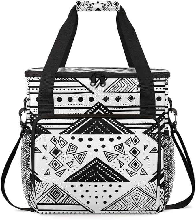 Traditional Aztec Coffee Maker Carrying Bag Vintage Striped Pattern Travel Storage Bag Compatible with K-Mini or K-Mini Plus Single Serve Coffee Brewer Carrying Case with Pockets &amp Shoulder Stra