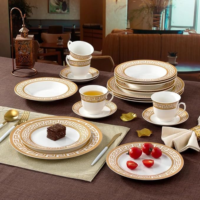 GP1347-20G 20 PCs Fine Porcelain Dinnerware Set Tableware Set with Antique Greek Pattern Set for 4