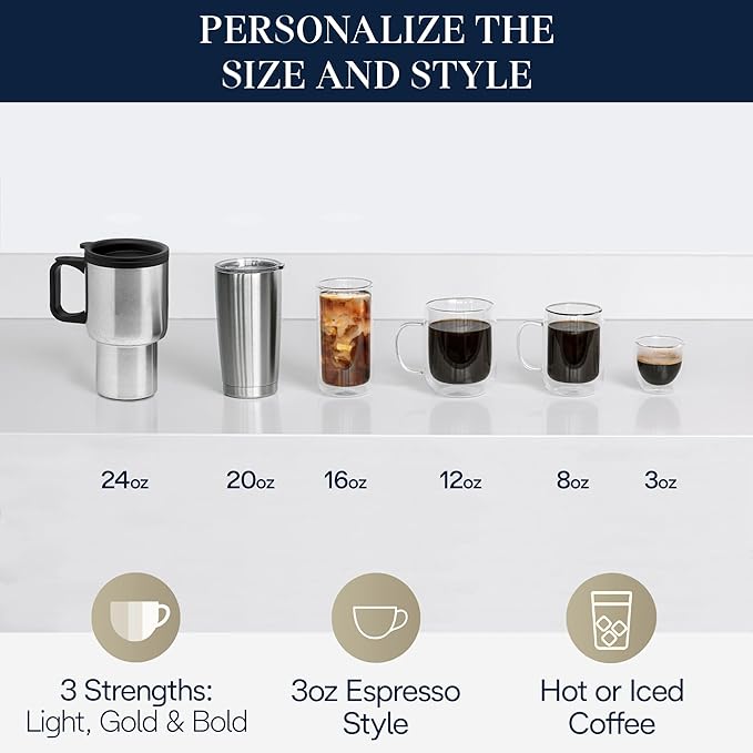 De'Longhi True Brew Drip Coffee Maker Built in Grinder Single Serve 8 oz to 24 oz Hot or Iced Coffee Stainless CAM51025MB