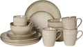 Gibson Elite Jasper 16 Piece Plates and Bowls Reactive Glaze Dishes Stoneware Ceramic Dinnerware Set - Service for 4 - Taupe
