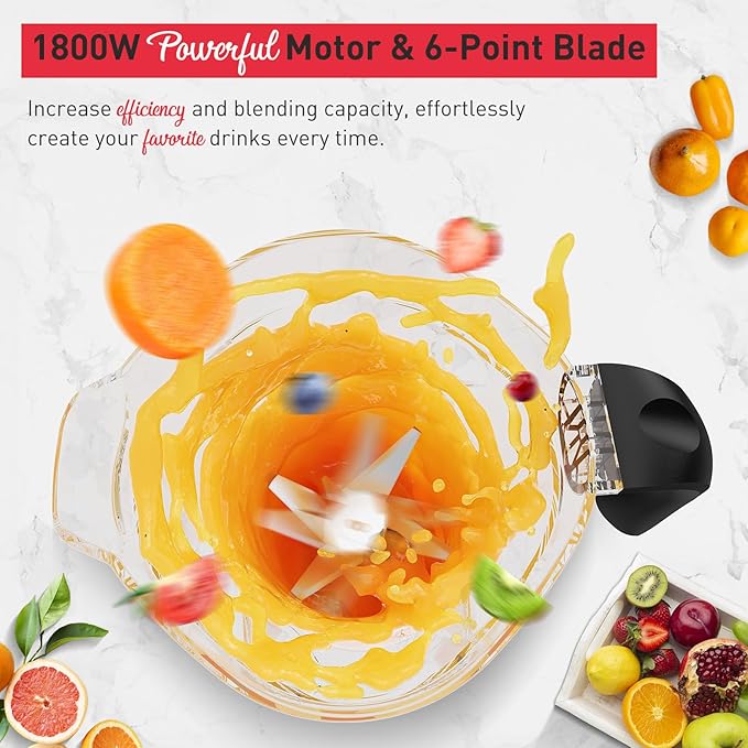 Smoothie Blender 1800W Countertop Professional Blender Juicer for Kitchen Ice Crusher or Juice Milkshake Dessert