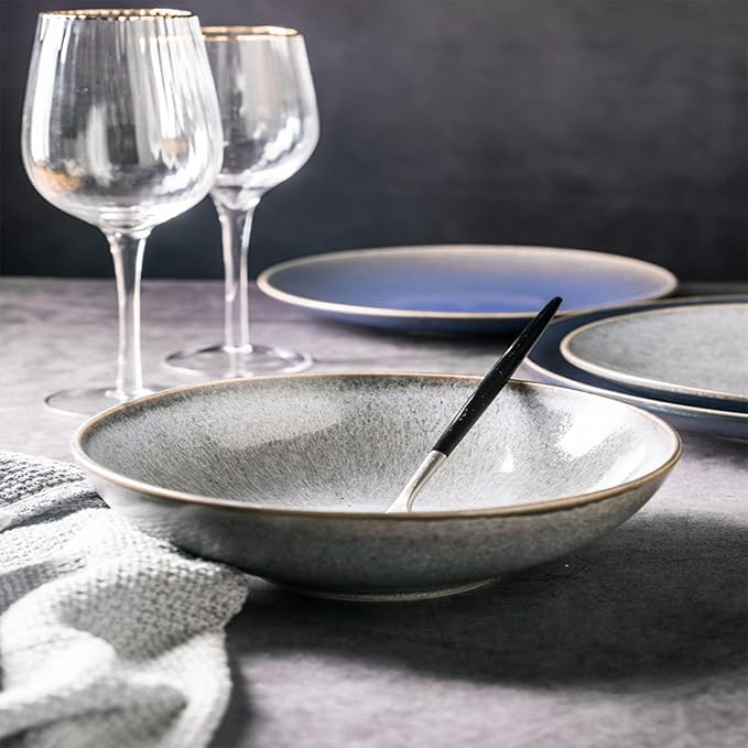 Dinnerware SetGlaze Stoneware Dinnerware SetTableware Combination SetDishes Set Includes Dinner PlatesDessert PlatesSalad Bowls18-Pieces Service for 4