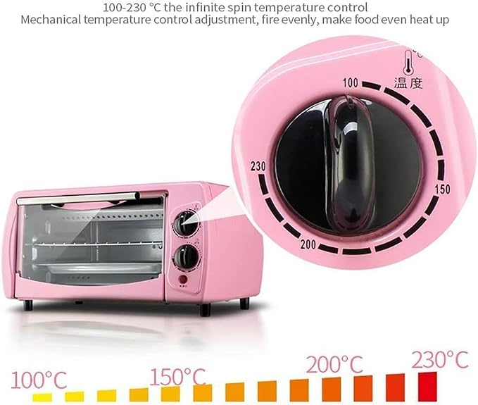 Electric Oven Mini 12L Oven Adjustable Tat Independent Temperature Control in The Upper and Lower Tubes Pink