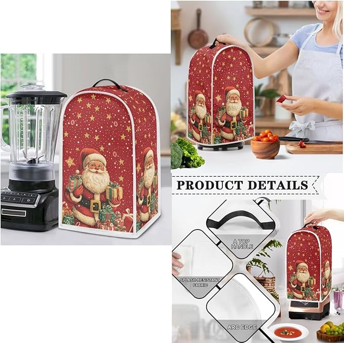 Merry Christmas 3-Piece Set: Blender Slow Cooker &amp Toaster Covers Santa Claus Universal Size Dust Covers for Small Appliances Women's Gift (Red)