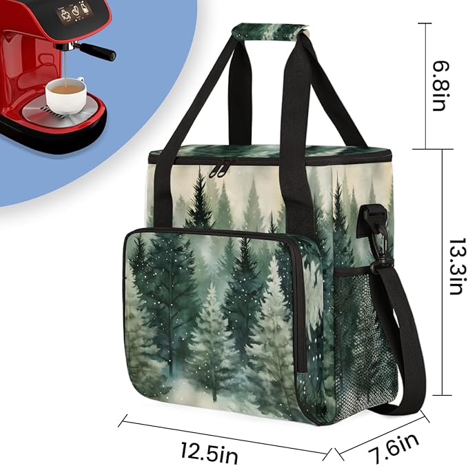 Bright Christmas Tree Coffee Maker Carrying Bag Portable Travel Storage Tote Bag Compatible with K-Mini or K-Mini Plus Single Serve Coffee Brewer Carrying Case with Multiple Pockets &amp Shoulder S