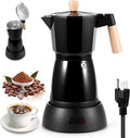 SHANGSKY Coffee Pot Electric Coffe Maker 6 Cup Espresso Coffee Maker Cafeteras Electricas Italian Coffee Pot Espresso Makers Portable Aluminum Electric Mocha Pots (Wooden HandleUS 3-pin Plug)