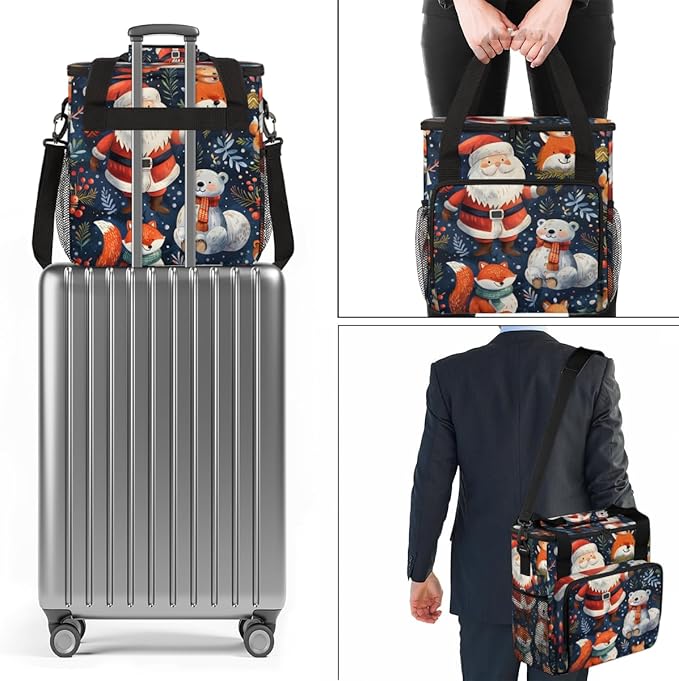 Fantastic Santa Claus Coffee Maker Carrying Bag Magical Santa Claus Travel Storage Bag Compatible with K-Mini or K-Mini Plus Single Serve Coffee Brewer Carrying Case with Pockets &amp Shoulder Stra