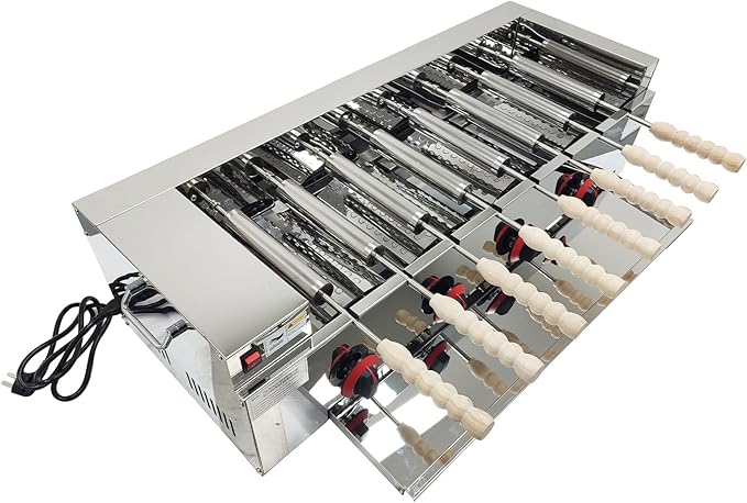 LPG Chimney Cake Oven 220V 50W Stainless Steel Ice Cream Cone Grill Maker 8pcs Roll Elements for Commercial Use