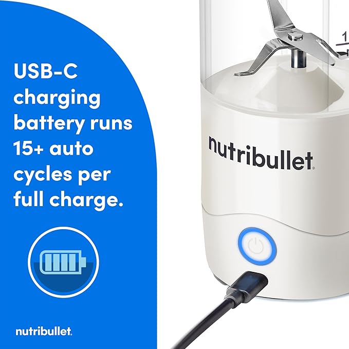 nutribullet Portable Blender Cordless 20oz Vessel Personal Blender USB-C Rechargeable White NBPB50100W