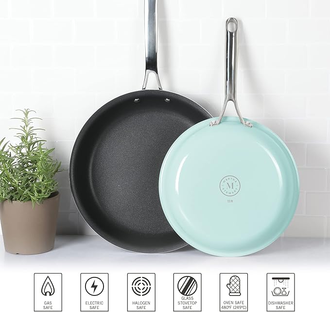 Martha Stewart Lockton 2 Piece 10 &amp 12 Heavy Gauge Aluminum Premium Nonstick Fry Pan Set - Martha Blue