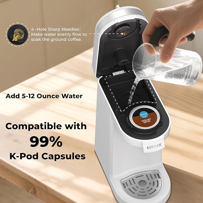 CHULUX Mini Coffee Maker for K Capsule Single Serve Coffee Maker for One Cup Americano Lightweight Pod Coffee Machine Pearl White