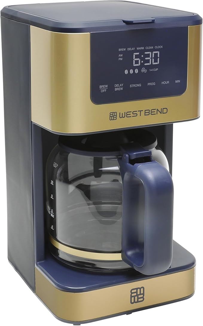 West Bend Timeless 12-Cup Programmable Coffee Maker with Brew Strength Selector for Hot and Iced Coffee Includes 1-4 Cup Brew Option and Permanent Filter