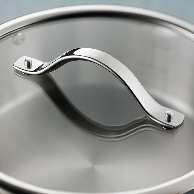Tramontina Tempo Tri-Ply Base Stainless Steel 2-Quart Small Sauce Pan with Glass Lid Induction-Ready Saucepan Oven-Safe Dishwasher-Safe