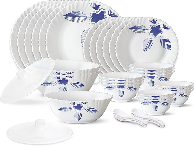 Borosil Gourmet Dinnerware Set For 6 35 Pieces White Dinner Plates and Bowls Sets Chip Resistant Tempered Opal Glass Stain Resistant Dishwasher &amp Microwave Safe Dinner Set For Gifting Serves