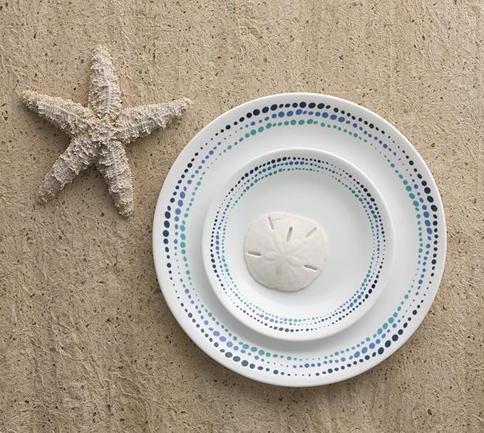 Corelle Vitrelle 18-Piece Service for 6 Dinnerware Set Triple Layer Glass and Chip Resistant Lightweight Round Plates and Bowls Set Ocean Blue