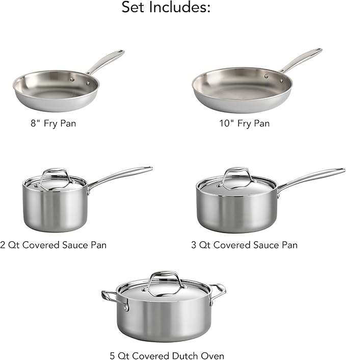 Tramontina Signature Tri-Ply Clad Stainless Steel 8-Piece Cookware Set with Lids Pots and Pans Kitchen Set Induction-Ready Dishwasher-Safe NSF-Certified Made in Brazil