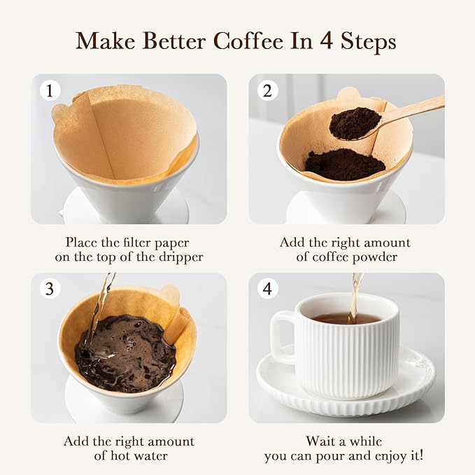Pour Over Coffee Maker Set Ceramic Coffee Dripper with Pot Set 22OZ White Cream Pour Over Coffee Brewer for Home Café Restaurant Camping Size 02