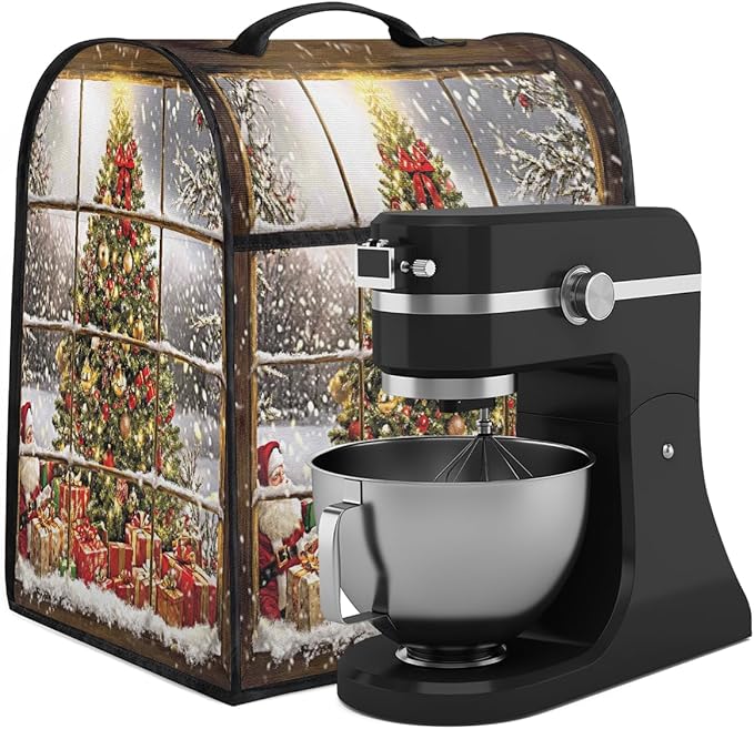 cfpolar Kitchen Aid Mixer Cover Compatible with 6-8 Quarts Christmas Tree Santa Claus Stand Mixer Cover Kitchen Aid Mixers Accessories Appliance Organizer Bag Dust Covers with Zipper Pocket