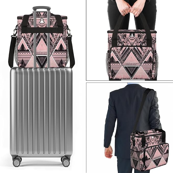 Pink Ethnic Aztec Coffee Maker Carrying Bag Black Geometry Travel Storage Bag Compatible with K-Mini or K-Mini Plus Single Serve Coffee Brewer Carrying Case with Multiple Pockets &amp Shoulder Stra