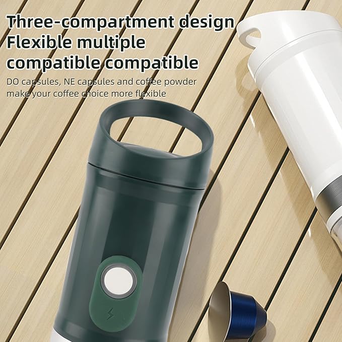 Portable Electric Espresso Coffee Machine Wireless Hot &amp Cold Brew 250ml Mini Single Serve Coffee Machine with 3 in 1 Coffee Powder DG Capsule 20 Pump Pressure (Green)
