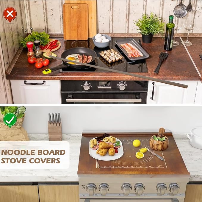 24 x 20 Reversible Wooden Pastry Board Wood Pasta Board with Lip Bread Board Cutting Board Chopping Board Pie Board with Engraved Ruler for Counter Top Kitchen-Brown