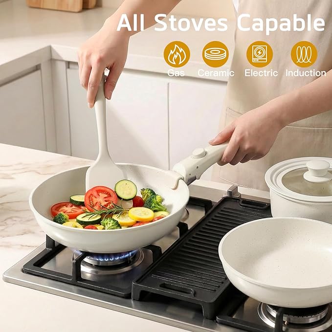 GiPP Ceramic Pots and Pans Set Non Stick Nonstick Detachable Handle Cookware Sets Healthy Non Toxic PFAS PFOA &amp PTFE Free Dishwasher ＆Oven Safe Induction Kitchen Pot and Pan