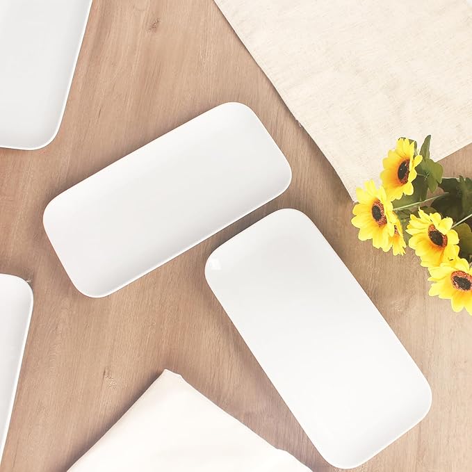 Serving Platters Set of 4 Rectangular Serving Plates Serving Trays for Entertaining Party MicrowaveOvenDishwasher SafeKitchen Dinnerware White 12.4 Inch