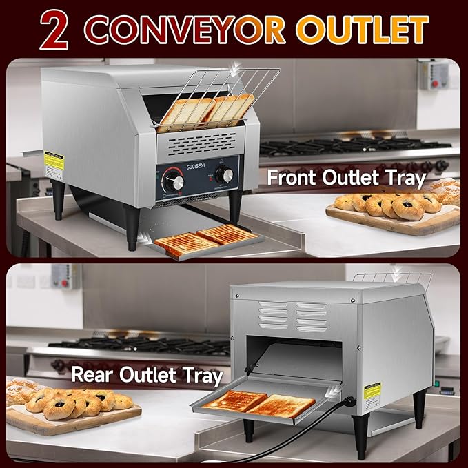 Commercial Toaster 300 Slices/Hour Industrial Conveyor Toaster 1900W Stainless Steel Restaurant Toasters for Croissants Toast Bun Bagel Bread