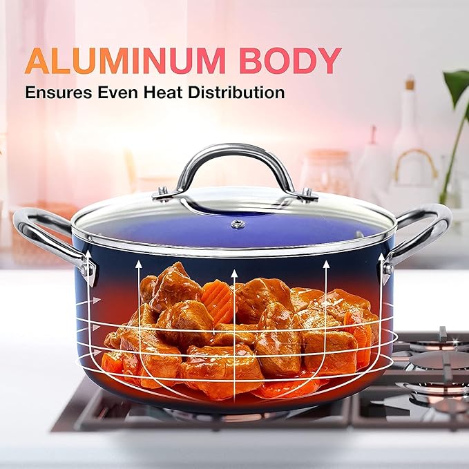Mueller UltraClad Sapphire Pots and Pans Set Nonstick 14 Piece Induction Cookware Sets Aluminum Body Includes Non Stick Deep Frying Pan Sauce Pans for Cooking Dutch Oven and More