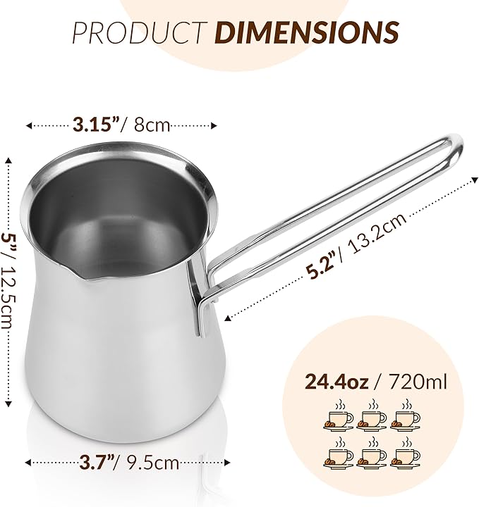 Quality Turkish Coffee Pot - Turkish Coffee Maker Chai Pot Arabic Coffee Pot Briki Greek Coffee Pot Greek Briki Cezve Ibrik (24oz)