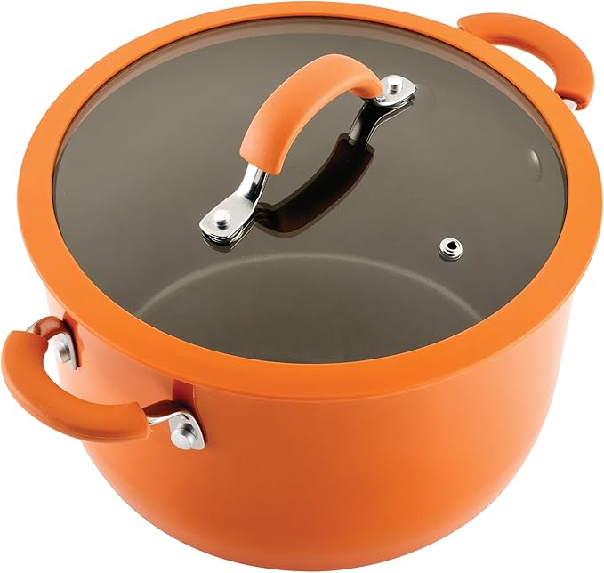 Rachael Ray Cook + Create Nonstick Pots and Pans Set with Universal Space-Saving Lids Baking Pan/Cookie Sheet and Kitchen Cooking Tools Cookware Set 11 Piece - Orange