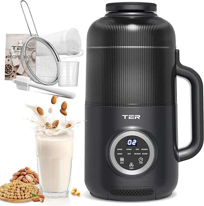 40oz Nut Milk Maker Machine 10 in 1 Automatic Soy Milk Maker for Homemade Almond Oat Soup Plant-Based Soybean Machine with Delay Start/Keep Warm/Boil Water/Self Cleaning/Quiet Blender Black