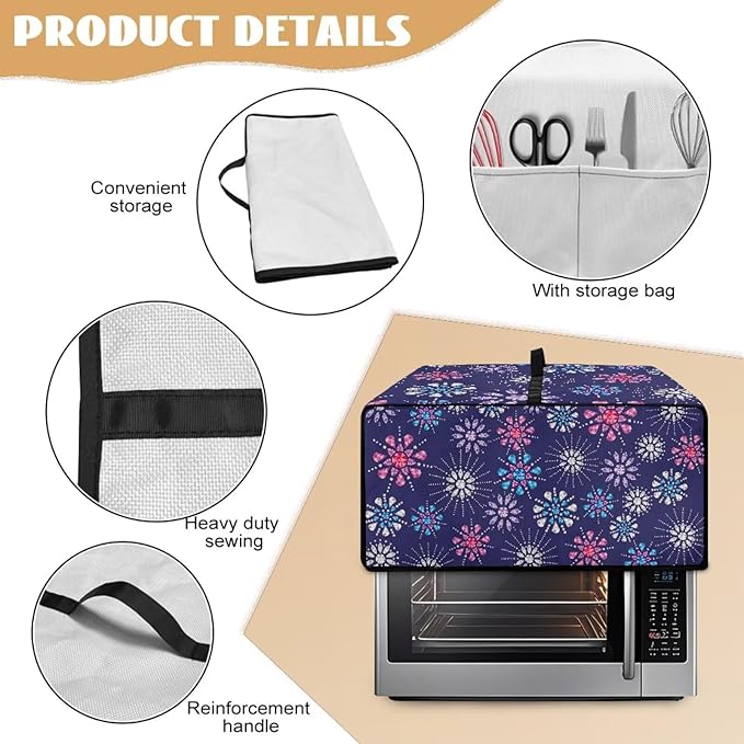 Flower Pattern Dustproof Toaster Oven Cover Waterproof Air Fryer Compatible for Air Fryer/French Door 360 Air Fryer Toaster Oven Combo With Organizing Side Pockets
