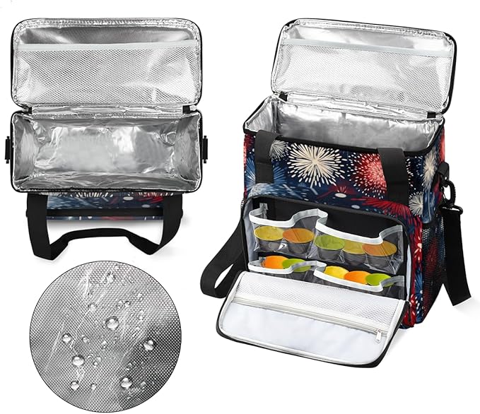 Sparkler-Swirled 4th of July Coffee Maker Carrying Bag Travel Storage Bag Compatible with K-Mini or K-Mini Plus Single Serve Coffee Brewer Carrying Case with Multiple Pockets &amp Shoulder Strap