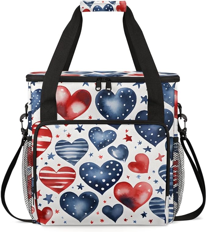 Heartbeat of Freedom 4th of July Coffee Maker Carrying Bag Travel Storage Bag Compatible with K-Mini or K-Mini Plus Single Serve Coffee Brewer Carrying Case with Multiple Pockets &amp Shoulder Stra