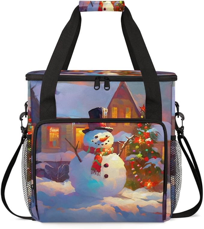 Christmas Snowman Coffee Maker Carrying Bag Abstract Snowman Travel Storage Bag Compatible with K-Mini or K-Mini Plus Single Serve Coffee Brewer Carrying Case with Multiple Pockets &amp Shoulder St