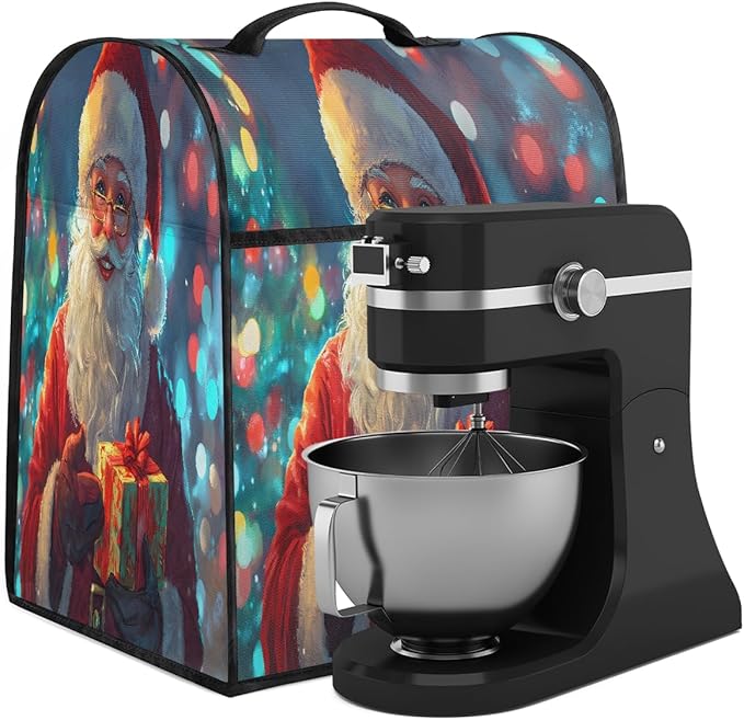 cfpolar Kitchen Aid Mixer Cover Compatible with 6-8 Quarts Santa Claus Christmas Hat Stand Mixer Cover Kitchen Aid Mixers Accessories Appliance Organizer Bag Dust Covers with Zipper Pocket