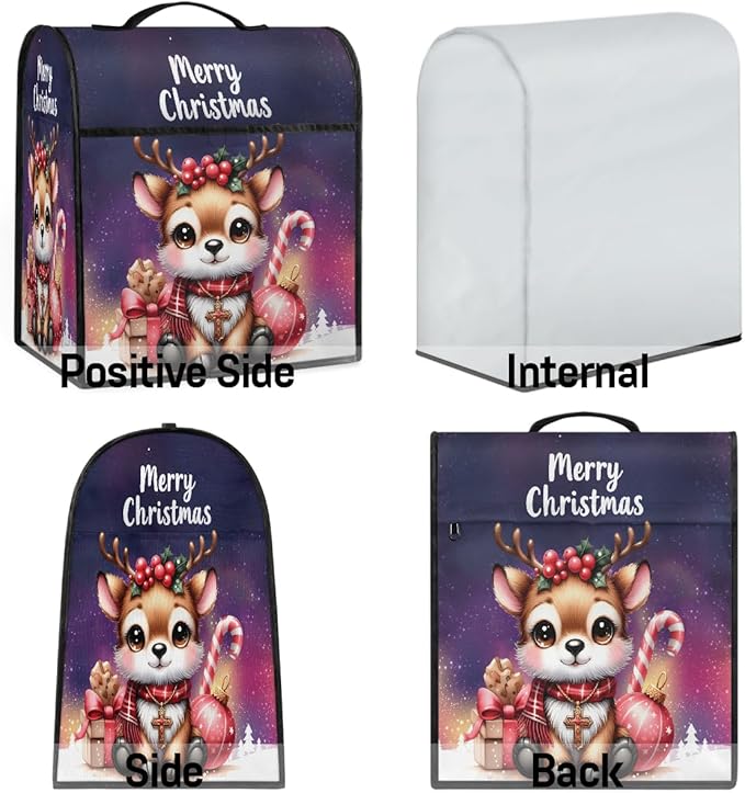 cfpolar Kitchen Aid Mixer Cover Compatible with 6-8 Quarts Christmas Deer Holly Elk Stand Mixer Cover Kitchen Aid Mixers Accessories Appliance Organizer Bag Dust Covers with Zipper Pocket
