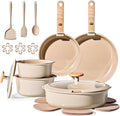 CAROTE 19PCS Ceramic Nonstick Cookware Set Pots and Pans Set with Detachable Handle PFAS-Free Non-Toxic Induction &amp Oven Safe Stackable Space-Saving Taupe