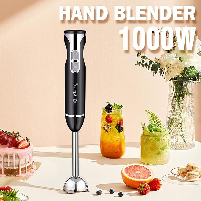 Electric Food Blender 1000W Cordless Immersion Mixer with Anti-slip Handle 2 Gear Speed Adjustable and Removable Blade Quickly Stir and Easy To Cleaning for Shakes Smoothies Puree Soups