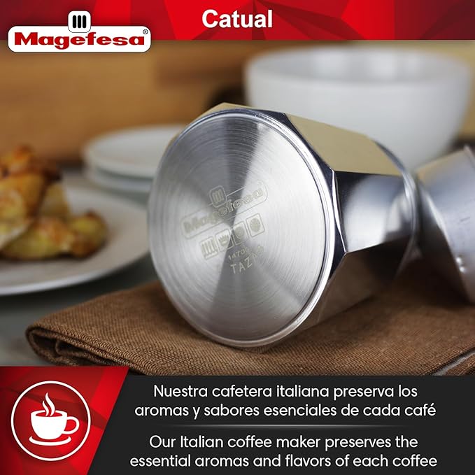Magefesa Catual Italian Coffee Maker for 9 Cups Robust and Lightweight Aluminium Suitable for All Hobs Except Induction Ergonomic Handle Even Heat