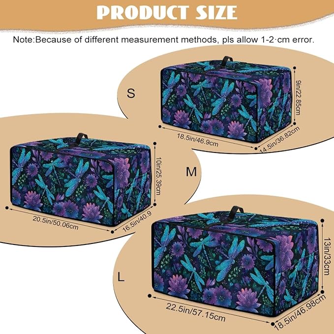 Dragonfly Floral Print Toaster Oven Cover for Kitchen Counter Decorative Washable Smart Microwave Oven Protector Dustproof Stain Resistant Bread Maker Cover Blue and Purple