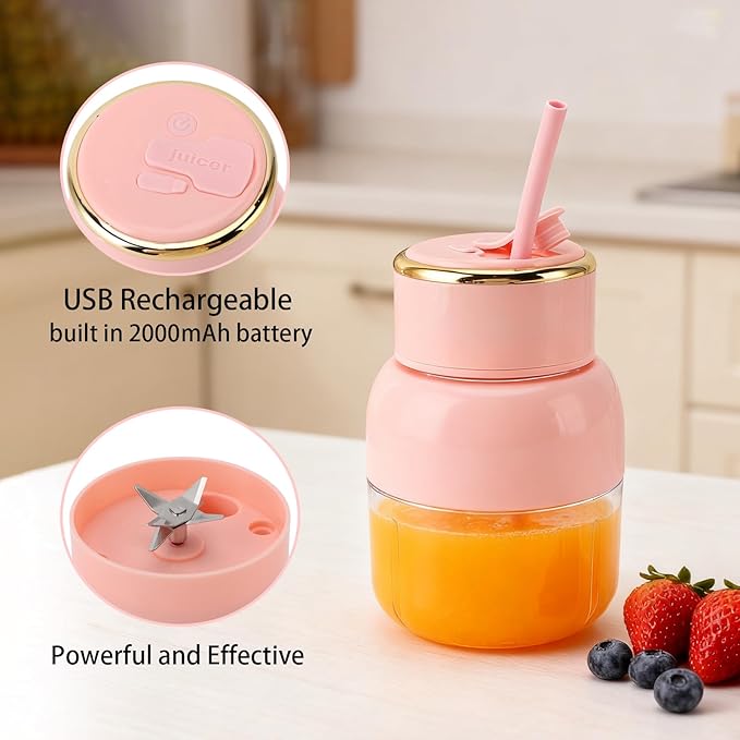 Portable Blender 800ml Personal Blenders for Shakes and Smoothies USB Rechargeable Juice Blender With 6 Blades Mini Blender Fresh Juicer Cup for Sports Travel Gym(Pink)